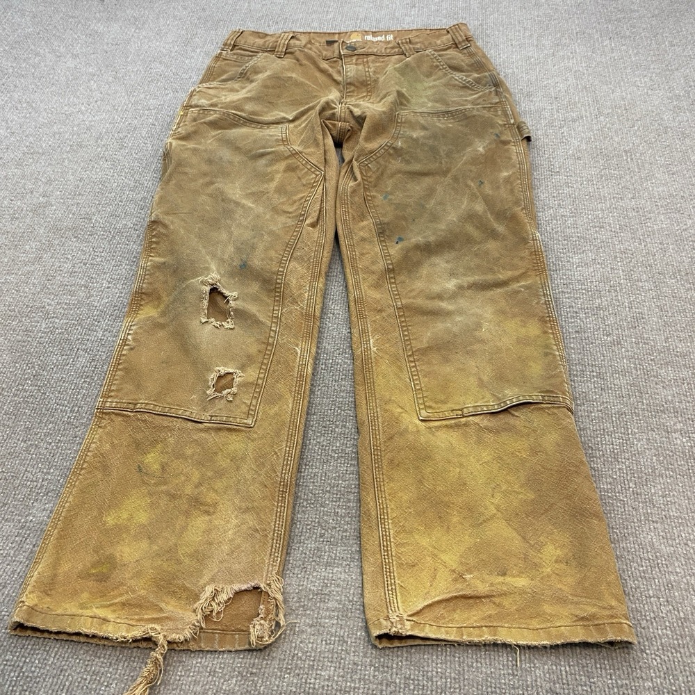 Carhartt Double Knee Pants Mens 33 Fits 32x28 Grunge Distressed Thrashed Brown